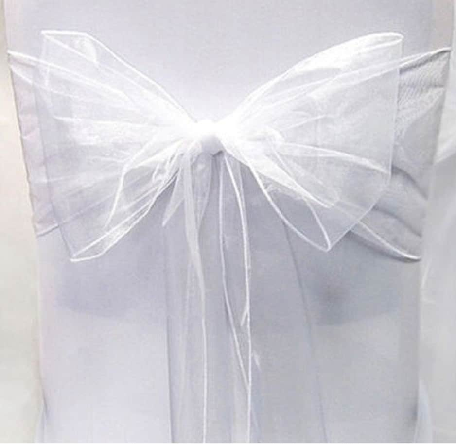 50 x White Organza Chair Cover Sashes Bow Free Shipping-Organza Wedding  Chair Ties-Chair Hoods-Shower Party Banquet Decoration